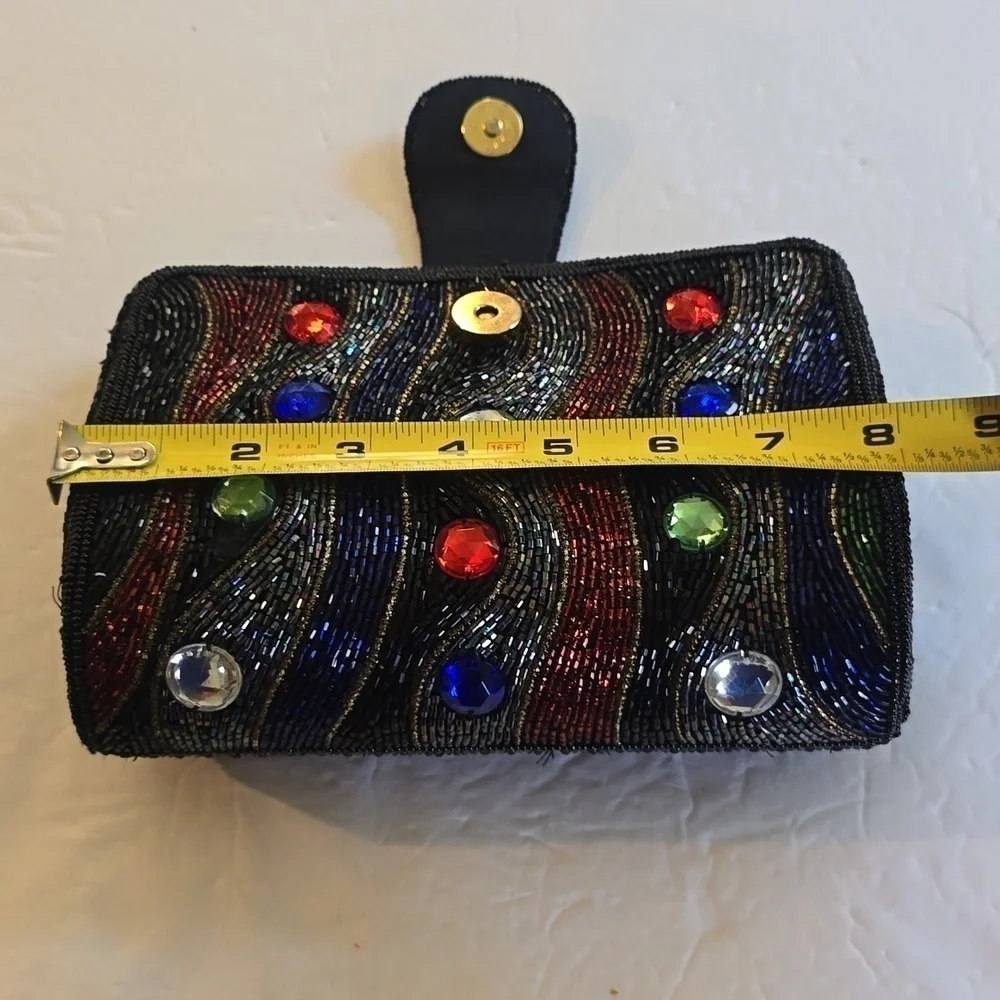 Womens heavily beaded Gem stone vintage Clutch bag Vibrant colors! Flaws minor